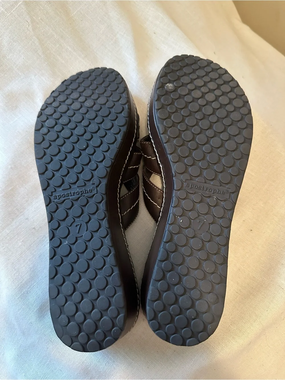 Y2K Apostrophe Sonya Brown Leather Wedge Slide Sandals 7 Boho 90s Chunky Grunge
